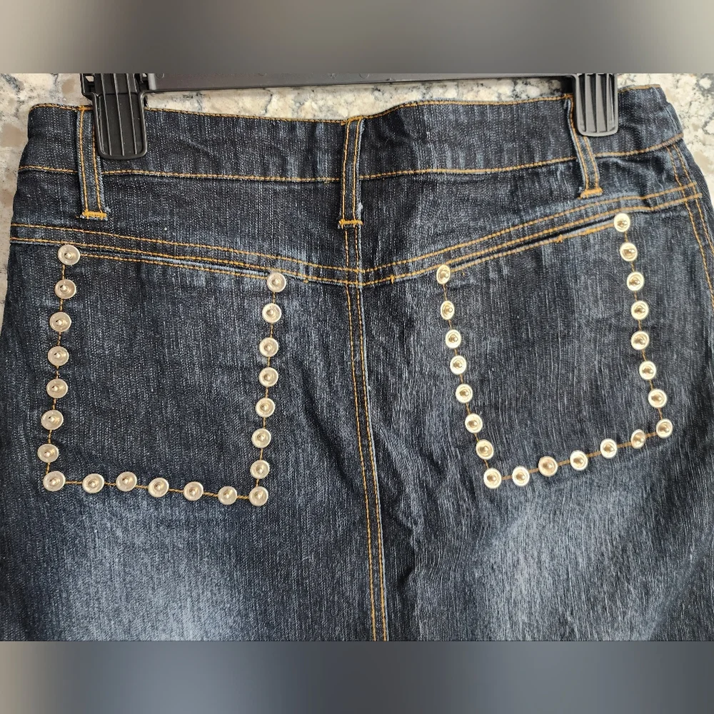 Studded Dark Blue Maxi Denim Skirt